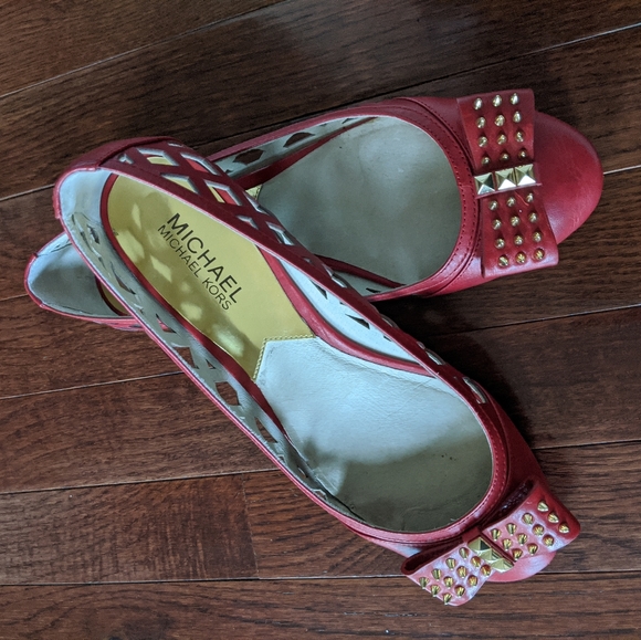 Red leather, Michael Kors flats. - Picture 2 of 4